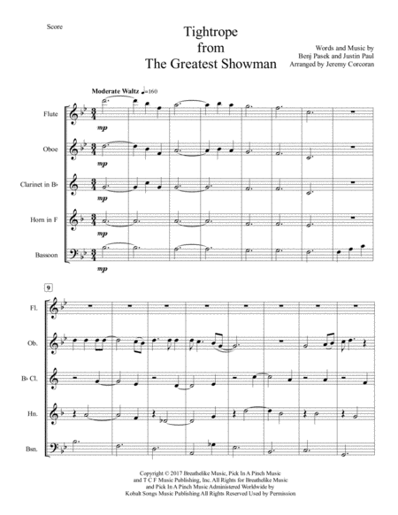 Tightrope From The Greatest Showman For Woodwind Quintet Page 2