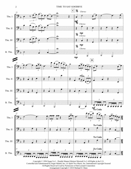 Time To Say Goodbye For Trombone Quartet 3 Tenors Bass Trombones Page 2