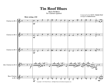 Tin Roof Blues For Clarinet Quintet Jazz For 5 Wind Series Page 2