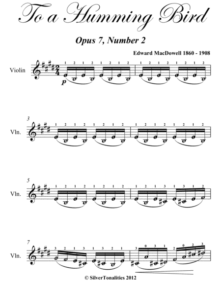 To A Humming Bird Opus 7 Number 2 Easy Violin Sheet Music Page 2