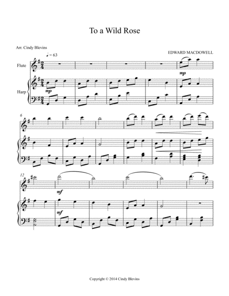 To A Wild Rose Arranged For Harp And Flute Page 2