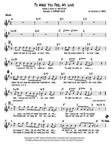 To Make You Feel My Love Bob Dylan Adele Lead Sheet Key Of G Page 2