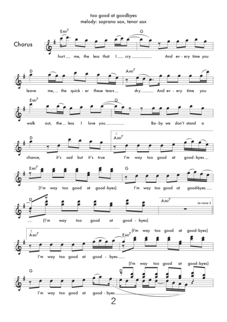 Too Good At Goodbyes Combo With Soprano Tenor Saxophone Guitar Bass Piano Drums Page 2