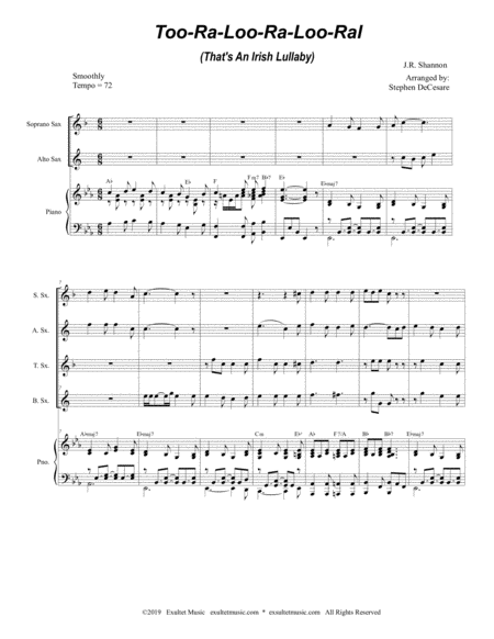 Too Ra Loo Ra Loo Ral Thats An Irish Lullaby For Saxophone Quartet And Piano Page 2