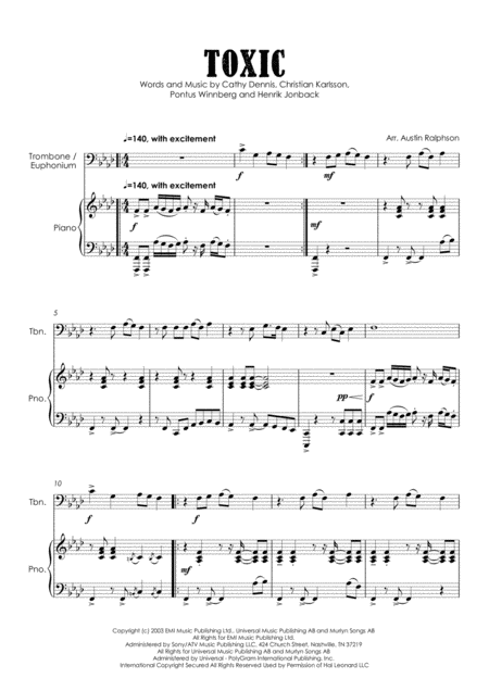 Toxic Trombone Euphonium And Piano Intermediate Level Treble And Bass Clefs Page 2