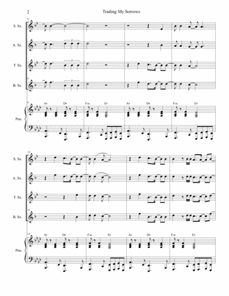 Trading My Sorrows For Saxophone Quartet And Piano Page 2