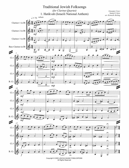 Traditional Jewish Folksongs For Clarinet Quartet Page 2