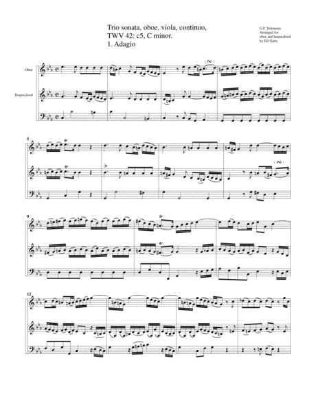 Trio Sonata Oboe Viola Continuo Twv 42 C5 C Minor Arrangement For Oboe And Harpichord Page 2