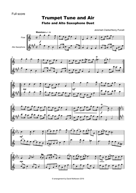 Trumpet Tune And Air By Purcell Duet For Flute And Alto Saxophone Page 2