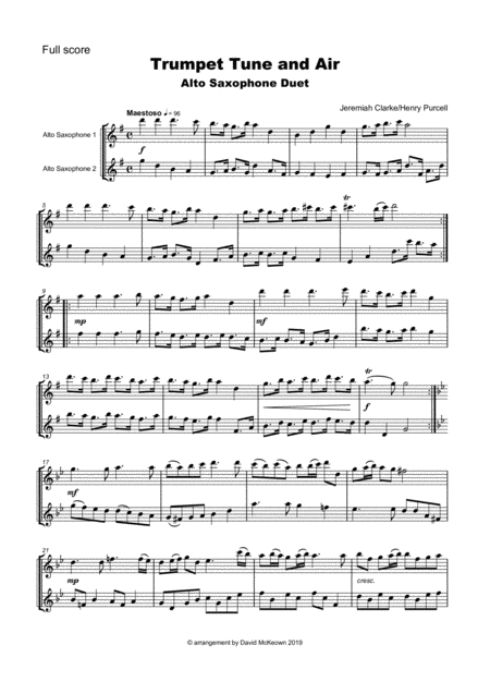 Trumpet Tune And Air By Purcell Duet For Two Alto Saxophones Page 2