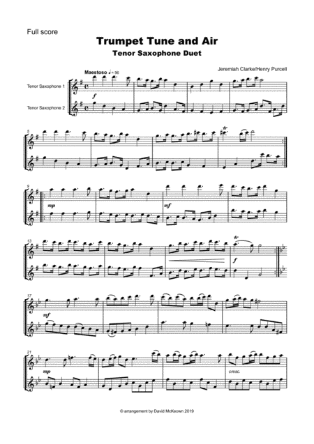 Trumpet Tune And Air By Purcell Duet For Two Tenor Saxophones Page 2