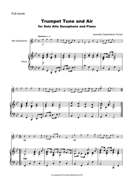 Trumpet Tune And Air By Purcell For Solo Alto Saxophone And Piano Page 2