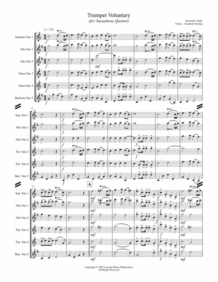 Trumpet Voluntary For Saxophone Quintet Sattb Or Aattb Page 2