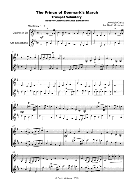 Trumpet Voluntary Prince Of Denmarks March Duet For Clarinet And Alto Saxophone Page 2