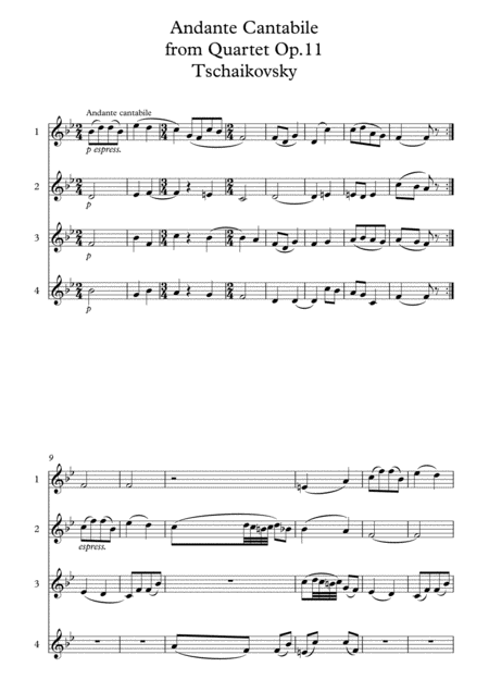 Tschaikovsky Andante Cantabile From Quartet Op 11 Arranged For 4 Flutes Page 2