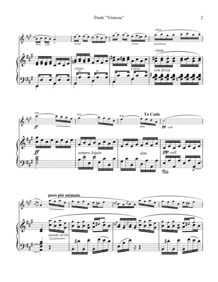 Tude Study Tristesse Op 10 No 3 Abridged Easy For Flute And Piano Page 2