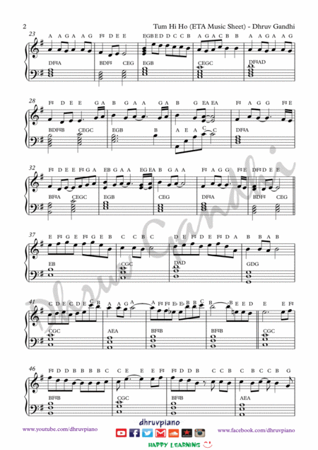 Tum Hi Ho Aashiqui 2 Piano Arrangement Easy To Advanced Page 2