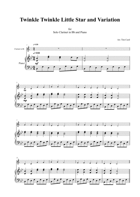 Twinkle Twinkle Little Star And Variation For Clarinet In Bb And Piano Page 2