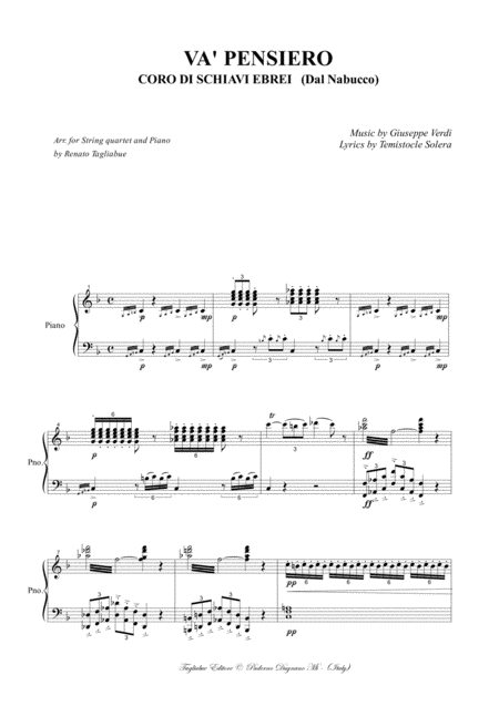 Va Pensiero Arr For String Quartet And Piano With Parts Page 2