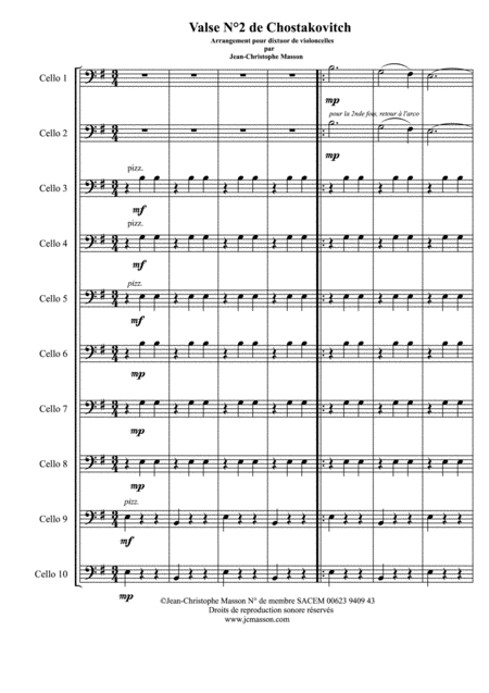 Valse N 2 By Chostakovitch For 10 Celli Score And Parts Arrangement By Jean Christophe Masson Page 2