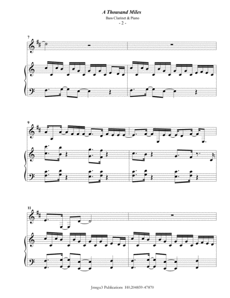 Vanessa Carlton A Thousand Miles For Bass Clarinet Piano Page 2