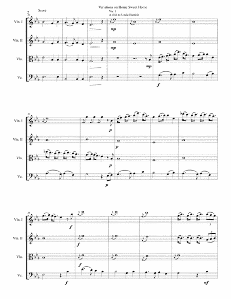 Variations On Home Sweet Home Theres No Place Like Home For String Quartet Page 2