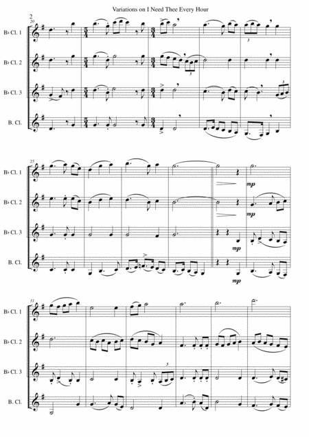 Variations On I Need Thee Every Hour For Clarinet Quartet Page 2