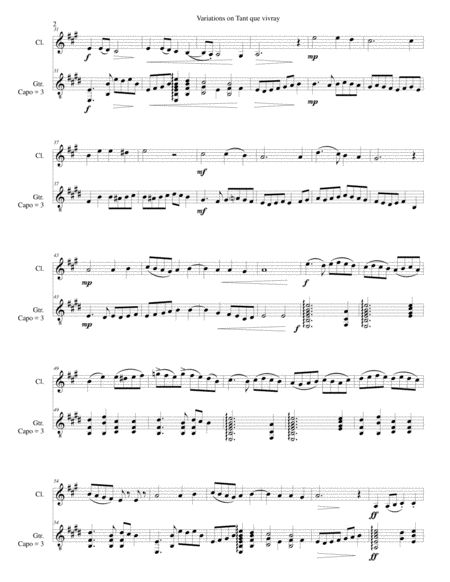 Variations On Tant Que Vivray For Clarinet And Guitar Page 2