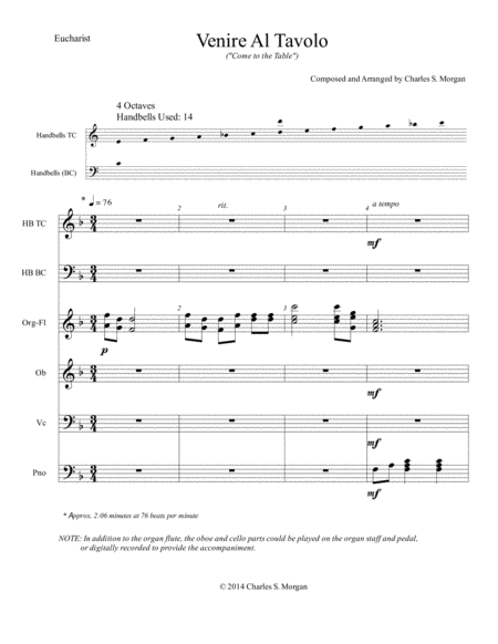 Venire Al Tavolo Come To The Table For Four Octave Handbells With Organ Oboe Cello And Piano Page 2