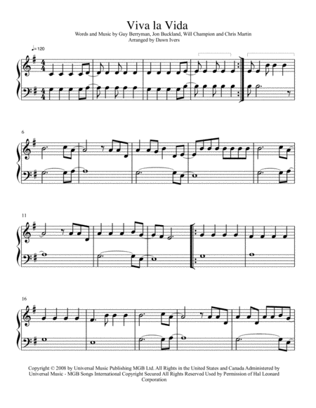 Viva La Vida Easy Piano Solo Page 2