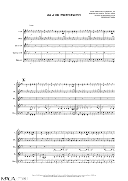 Viva La Vida For Woodwind Quintet Page 2