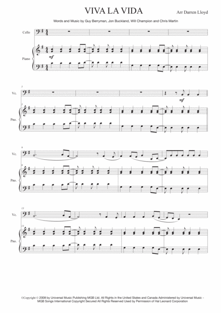 Viva La Vida Solo Cello Piano Page 2