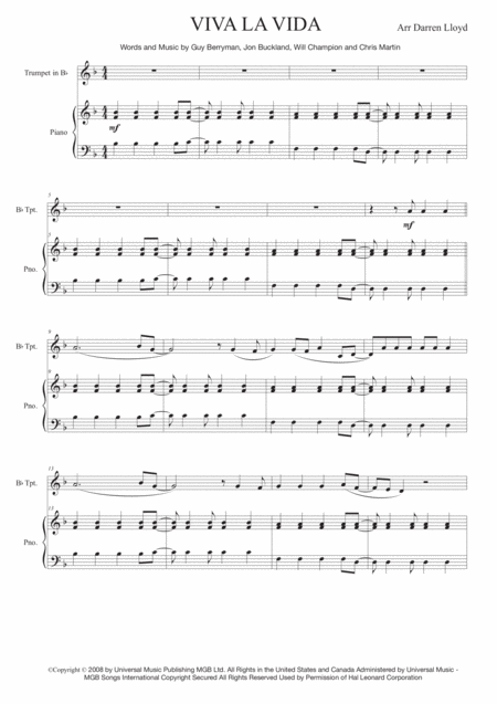 Viva La Vida Solo Trumpet Piano Page 2