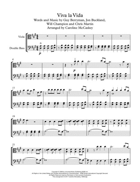 Viva La Vida Viola And Double Bass Duet Page 2