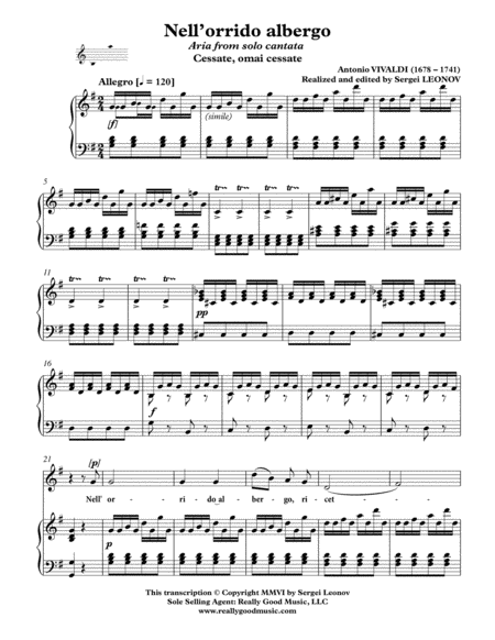 Vivaldi Antonio Nell Orrido Albergo Aria From The Cantata Cessate Omai Cessate Arranged For Voice And Piano G Major Page 2