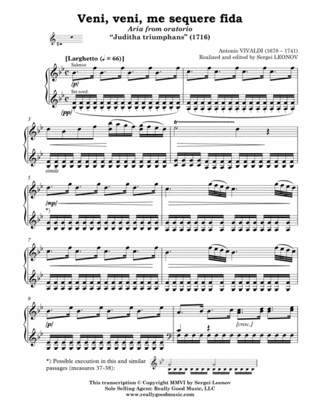 Vivaldi Antonio Veni Veni Me Sequere Fida Aria From The Oratorio Juditha Triumphans Arranged For Voice And Piano B Flat Major Page 2