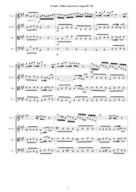 Vivaldi Concerto In A Major Rv 352 For String Quartet Score And Parts Page 2