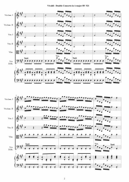 Vivaldi Double Concerto In A Major Rv 521 For Two Violins Strings And Cembalo Page 2