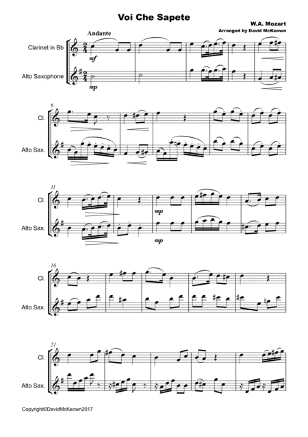 Voi Che Sapete W A Mozart Duet For Clarinet And Alto Saxophone Page 2