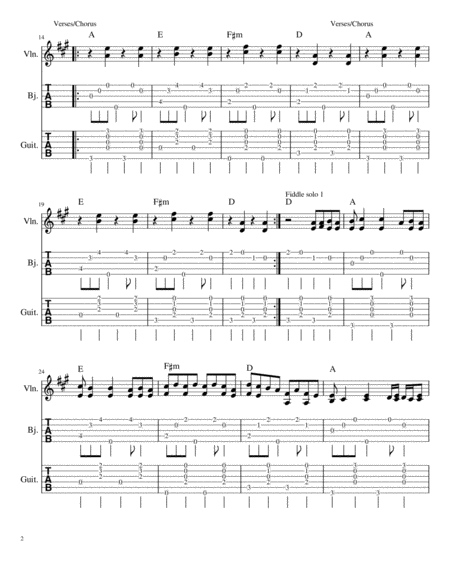 Wagon Wheel Fiddle Lead Notation Guitar Banjo Accompaniment Capo 2 In Tab Page 2