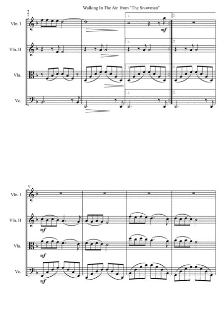 Walking In The Air Howard Blake Arranged For String Quartet Page 2