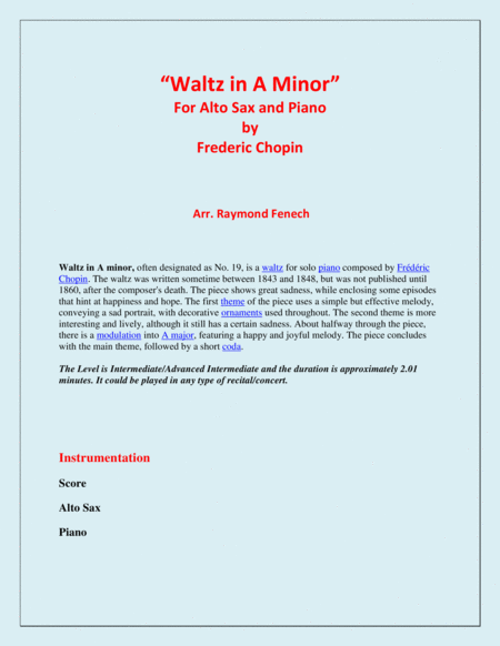 Waltz In A Minor Chopin Alto Saxophone And Piano Chamber Music Page 2