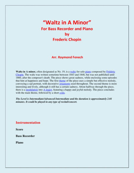 Waltz In A Minor Chopin Bass Recorder And Piano Chamber Music Page 2