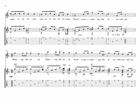 Waltzing Matilda Classical Guitar Solo Page 2