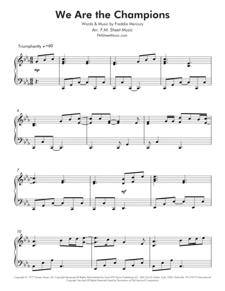 We Are The Champions Intermediate Piano Page 2