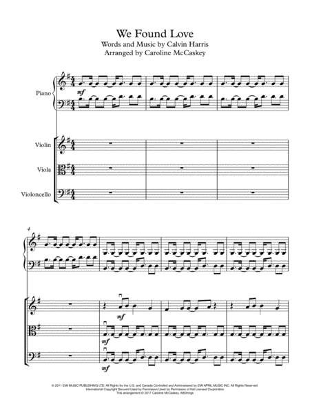 We Found Love Piano Quartet Violin Viola Cello And Piano Page 2