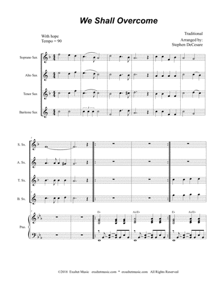 We Shall Overcome For Saxophone Quartet And Piano Page 2