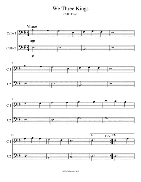 We Three Kings Easy Cello Duet Page 2