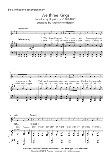 We Three Kings Easy Trombone Or Euphonium Treble Clef Easy Piano Page 2