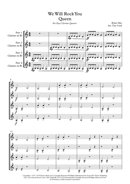 We Will Rock You For Easy Clarinet Quartet Page 2